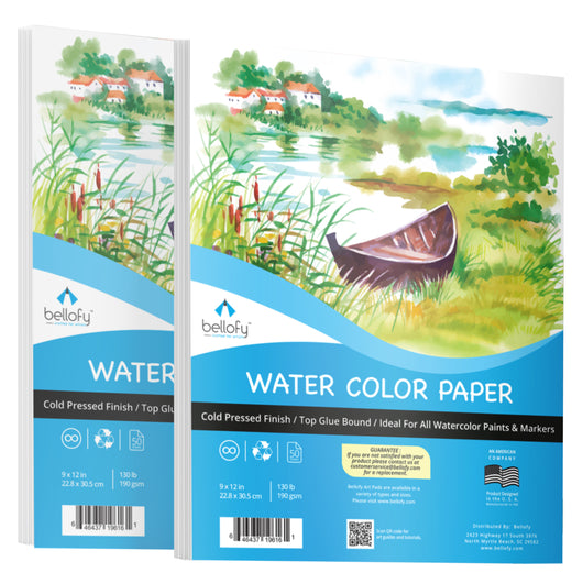 2X Watercolor Paper Pads - 9x12 in - Watercolor Sketchbook Journal with Cold Press Watercolor Paper Finish - 130 IB 190 GSM - Watercolor Paper for Kids & Artists - Painting Paper for Wet Media