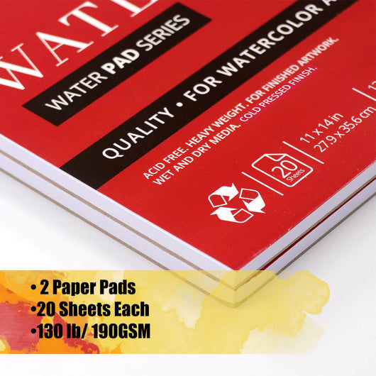 Large Watercolor Paper Pad x 2 20 Sheets Cold Press Paper Wet